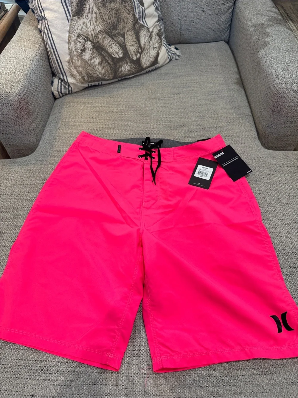 Hurley Men’s Neon Pink Boardshorts with Black Drawstring